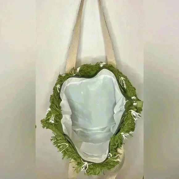 Women’s Large Shoulder Boho Style Tote Bag, Green/White - Picture 5 of 7